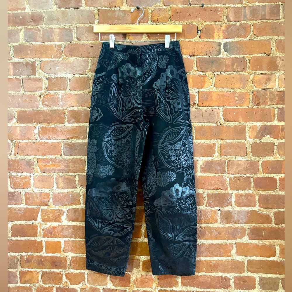 Vintage 80s black leather rose pants